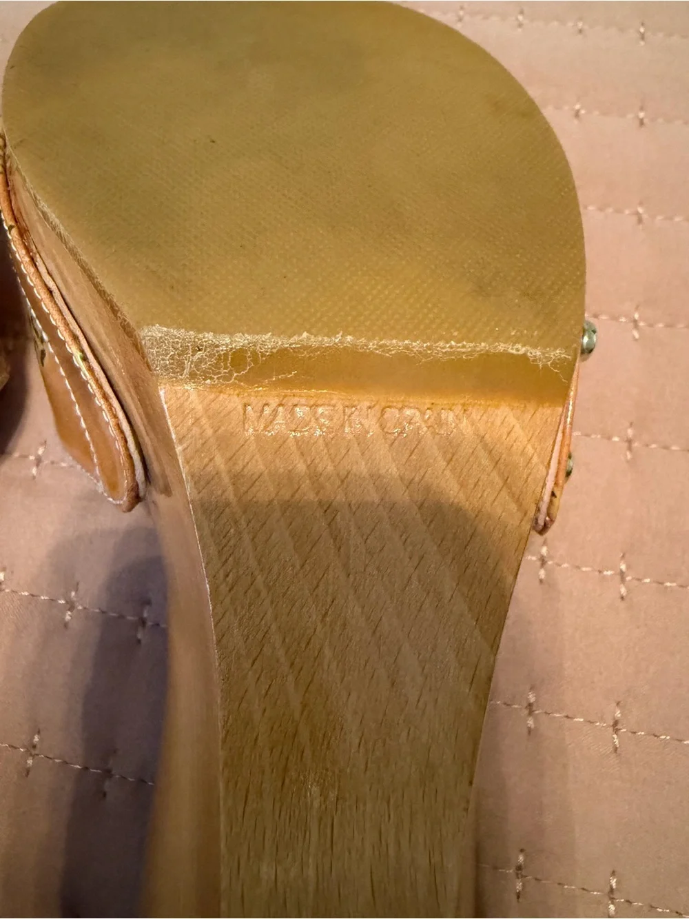 Stuart Weitzman Orange and Yellow Patterned Wedge Sandals - Picture 6 of 7